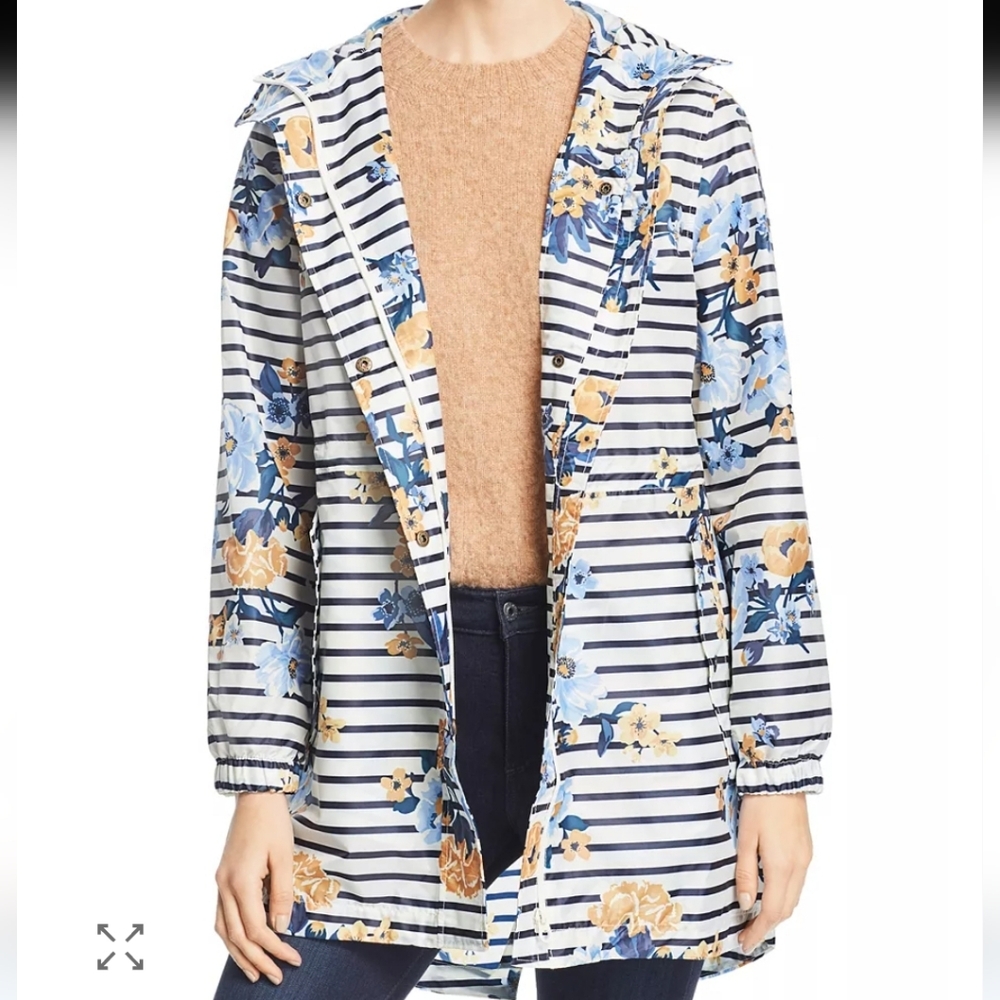 Joules GoLightly Packable Striped Floral Print Raincoat Size 4 NWT'S - Picture 2 of 16